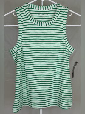 Marled Essentials Striped Tank Top Green White Sleeveless Casual Small